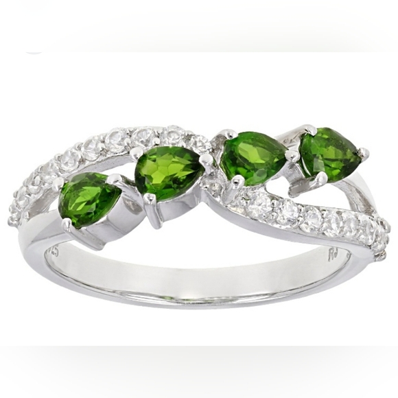 JTV Jewelry - Genuine Chrome Diopside & White Zircon Ring Rhodium over Sterling Silver Sz 8!